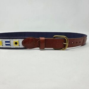 LEATHER MAN LTD. BROWN BELT NAUTICAL FLAGS BRASS BUCKLE HAND MADE SIZE 34